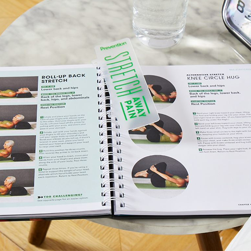 Prevention's Stretch Away Pain Guide includes handy bookmark Prevention's Stretch Away Pain Guide includes handy bookmark