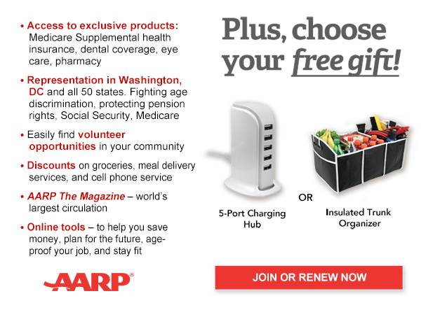 Access to exclusive products: Medicare Supplemental health insurance, dental coverage, eye care, pharmacy Representation in Washington, DC and all 50 states. Fighting age discrimination, protecting pension rights, Social Security, Medicare Easily find volunteer opportunities in your community Discounts on groceries, meal delivery services, and cell phone service Discounts on groceries, meal delivery services, and cell phone service