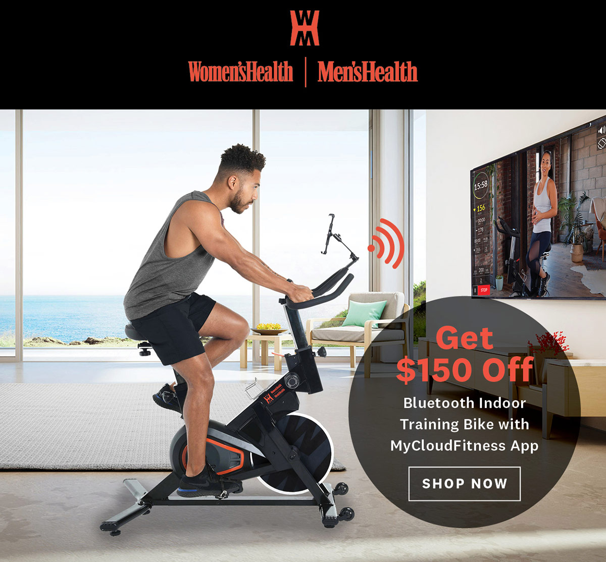 Women's Health & Men's Health - Get $150 Off Bluetooth Indoor Training Bike with MyCloudFitness App. Shop Now!